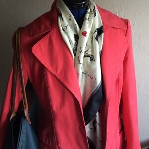 Jones New York Coral Trench Coat With Polka Dot Lining